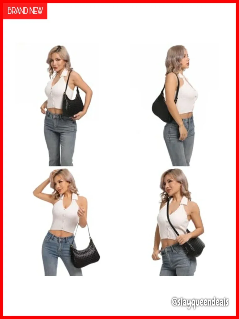 Woven Leather Hobo Shoulder Bag Crossbody Tote Purse Handbag Women Zipper